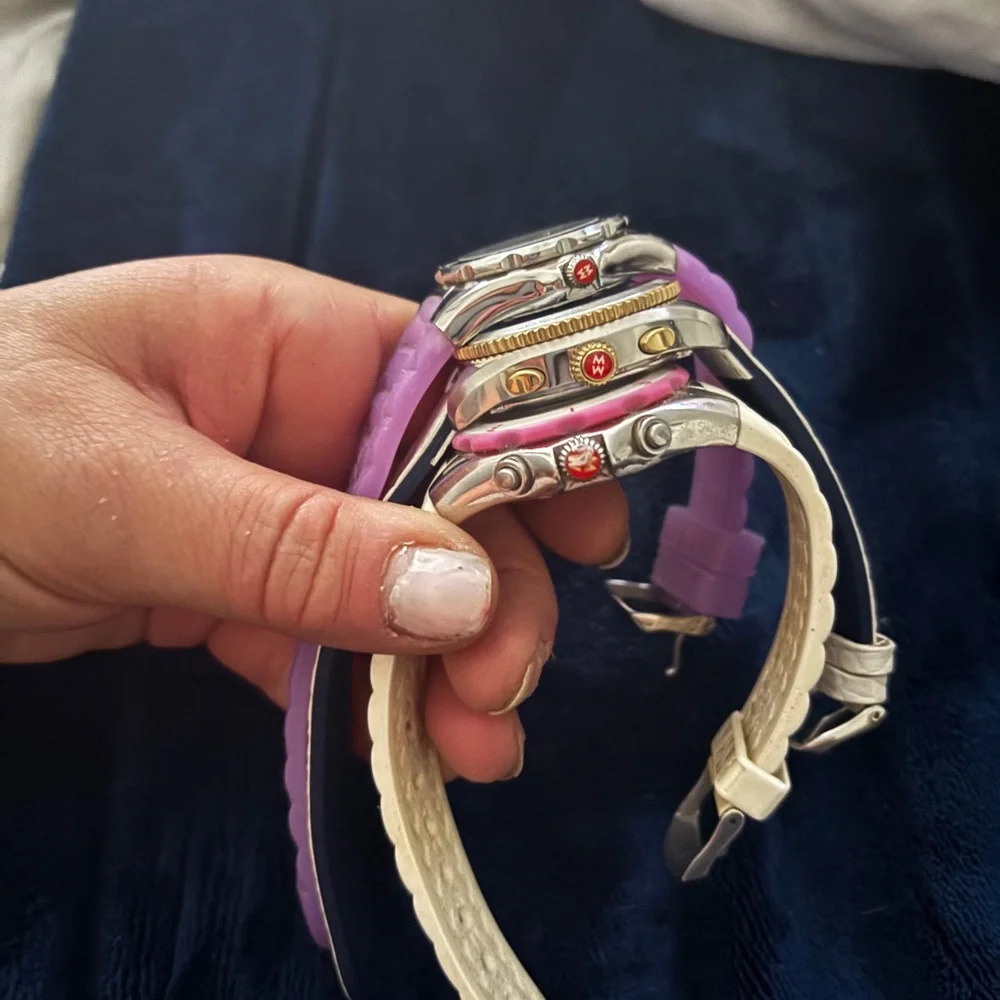 Michele Trio: Purple, White & Pink Accent Women’s Watches